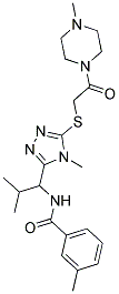 3-METHYL-N-(2-METHYL-1-(4-METHYL-5-(2-(4-METHYLPIPERAZIN-1-YL)-2-OXOETHYLTHIO)-4H-1,2,4-TRIAZOL-3-YL)PROPYL)BENZAMIDE Struktur