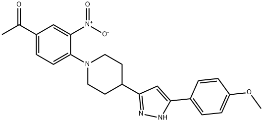 1-(4-(4-[5-(4-METHOXYPHENYL)-1H-PYRAZOL-3-YL]PIPERIDINO)-3-NITROPHENYL)-1-ETHANONE Struktur