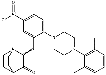 2-((2-[4-(2,6-DIMETHYLPHENYL)PIPERAZINO]-5-NITROPHENYL)METHYLENE)-3-QUINUCLIDINONE Struktur