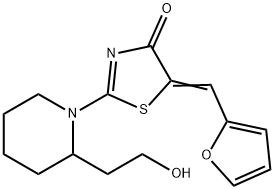 5-[(E)-2-FURYLMETHYLIDENE]-2-[2-(2-HYDROXYETHYL)PIPERIDINO]-1,3-THIAZOL-4(5H)-ONE Struktur