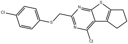 4-CHLORO-2-[[(4-CHLOROPHENYL)THIO]METHYL]-6,7-DIHYDRO-5H-CYCLOPENTA[4,5]THIENO[2,3-D]PYRIMIDINE Struktur