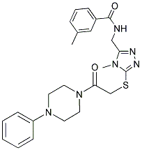 3-METHYL-N-((4-METHYL-5-(2-OXO-2-(4-PHENYLPIPERAZIN-1-YL)ETHYLTHIO)-4H-1,2,4-TRIAZOL-3-YL)METHYL)BENZAMIDE Struktur