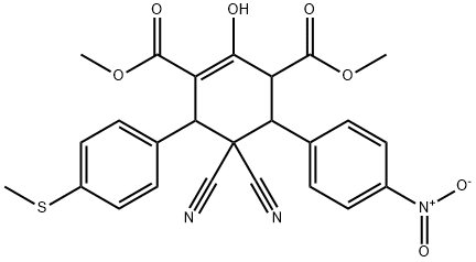 DIMETHYL 5,5-DICYANO-2-HYDROXY-6-[4-(METHYLSULFANYL)PHENYL]-4-(4-NITROPHENYL)-1-CYCLOHEXENE-1,3-DICARBOXYLATE Struktur