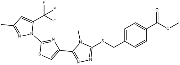 METHYL 4-([(4-METHYL-5-(2-[3-METHYL-5-(TRIFLUOROMETHYL)-1H-PYRAZOL-1-YL]-1,3-THIAZOL-4-YL)-4H-1,2,4-TRIAZOL-3-YL)SULFANYL]METHYL)BENZENECARBOXYLATE Struktur