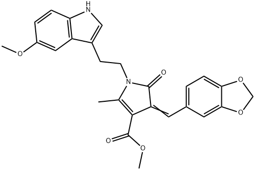 METHYL 3-[(Z)-1,3-BENZODIOXOL-5-YLMETHYLIDENE]-1-[2-(5-METHOXY-1H-INDOL-3-YL)ETHYL]-5-METHYL-2-OXO-1,2-DIHYDRO-3H-PYRROLE-4-CARBOXYLATE Struktur