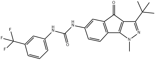 N-(3-(TERT-BUTYL)-1-METHYL-4-OXOINDENO[2,3-D]PYRAZOL-6-YL)((3-(TRIFLUOROMETHYL)PHENYL)AMINO)FORMAMIDE Struktur