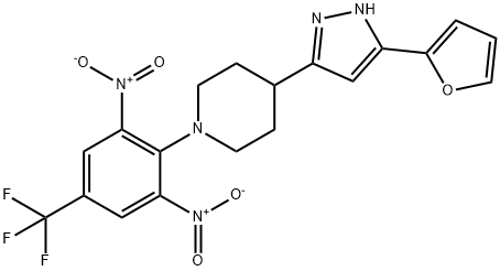 1-[2,6-DINITRO-4-(TRIFLUOROMETHYL)PHENYL]-4-[5-(2-FURYL)-1H-PYRAZOL-3-YL]PIPERIDINE Struktur