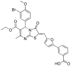 (Z)-3-(5-((5-(3-BROMO-4-METHOXYPHENYL)-6-(ETHOXYCARBONYL)-7-METHYL-3-OXO-3H-THIAZOLO[3,2-A]PYRIMIDIN-2(5H)-YLIDENE)METHYL)FURAN-2-YL)BENZOIC ACID Struktur