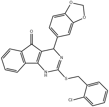 4-(1,3-BENZODIOXOL-5-YL)-2-[(2-CHLOROBENZYL)SULFANYL]-1,4-DIHYDRO-5H-INDENO[1,2-D]PYRIMIDIN-5-ONE Struktur