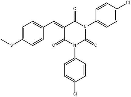 1,3-BIS(4-CHLOROPHENYL)-5-((4-METHYLTHIOPHENYL)METHYLENE)-1,3-DIAZAPERHYDROINE-2,4,6-TRIONE Struktur