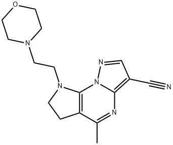 5-METHYL-8-(2-MORPHOLINOETHYL)-7,8-DIHYDRO-6H-PYRAZOLO[1,5-A]PYRROLO[3,2-E]PYRIMIDINE-3-CARBONITRILE Struktur