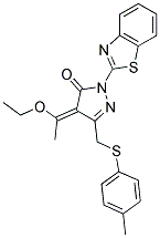 (4Z)-2-(1,3-BENZOTHIAZOL-2-YL)-4-(1-ETHOXYETHYLIDENE)-5-{[(4-METHYLPHENYL)THIO]METHYL}-2,4-DIHYDRO-3H-PYRAZOL-3-ONE Struktur