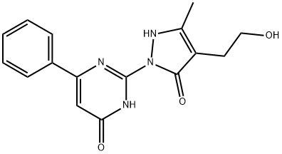 2-[4-(2-HYDROXYETHYL)-3-METHYL-5-OXO-2,5-DIHYDRO-1H-PYRAZOL-1-YL]-6-PHENYL-4(3H)-PYRIMIDINONE Struktur