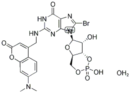 (7-DIMETHYLAMINOCOUMARIN-4-YL)METHYL-8-BROMOGUANOSINE-3',5'-CYCLIC MONOPHOSPHATE, 1/2-HYDRATE Struktur