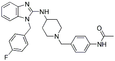 N-(4-(4-[1-(4-FLUORO-BENZYL)-1H-BENZOIMIDAZOL-2-YLAMINO]-PIPERIDIN-1-YLMETHYL)-PHENYL)-ACETAMIDE Struktur