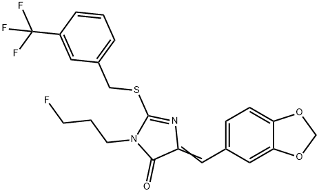 5-(1,3-BENZODIOXOL-5-YLMETHYLENE)-3-(3-FLUOROPROPYL)-2-([3-(TRIFLUOROMETHYL)BENZYL]SULFANYL)-3,5-DIHYDRO-4H-IMIDAZOL-4-ONE Struktur