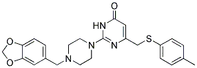 2-(4-(BENZO[D][1,3]DIOXOL-5-YLMETHYL)PIPERAZIN-1-YL)-6-(P-TOLYLTHIOMETHYL)PYRIMIDIN-4(3H)-ONE Struktur