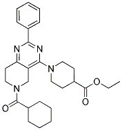 1-(6-CYCLOHEXANECARBONYL-2-PHENYL-5,6,7,8-TETRAHYDRO-PYRIDO[4,3-D]PYRIMIDIN-4-YL)-PIPERIDINE-4-CARBOXYLIC ACID ETHYL ESTER Struktur