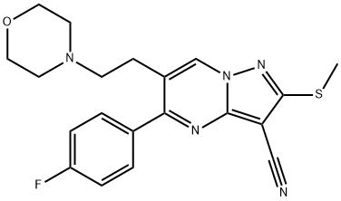 5-(4-FLUOROPHENYL)-2-(METHYLSULFANYL)-6-(2-MORPHOLINOETHYL)PYRAZOLO[1,5-A]PYRIMIDINE-3-CARBONITRILE Struktur