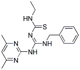 N-{(1E)-(BENZYLAMINO)[(4,6-DIMETHYLPYRIMIDIN-2-YL)AMINO]METHYLENE}-N'-ETHYLTHIOUREA Struktur