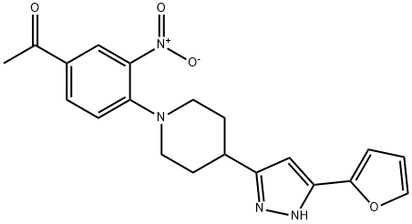 1-(4-(4-[5-(2-FURYL)-1H-PYRAZOL-3-YL]PIPERIDINO)-3-NITROPHENYL)-1-ETHANONE Struktur