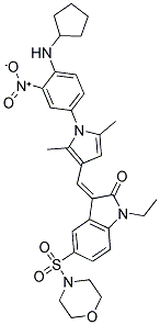 (Z)-3-((1-(4-(CYCLOPENTYLAMINO)-3-NITROPHENYL)-2,5-DIMETHYL-1H-PYRROL-3-YL)METHYLENE)-1-ETHYL-5-(MORPHOLINOSULFONYL)INDOLIN-2-ONE Struktur