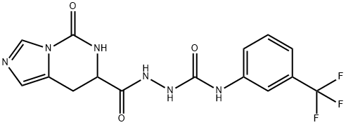 2-[(5-OXO-5,6,7,8-TETRAHYDROIMIDAZO[1,5-C]PYRIMIDIN-7-YL)CARBONYL]-N-[3-(TRIFLUOROMETHYL)PHENYL]-1-HYDRAZINECARBOXAMIDE Struktur