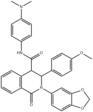 (2-BENZO[D]1,3-DIOXOLEN-5-YL-3-(4-METHOXYPHENYL)-1-OXO(4-2,3,4-TRIHYDROISOQUINOLYL))-N-(4-(DIMETHYLAMINO)PHENYL)FORMAMIDE Struktur