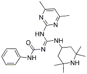 (Z)-1-((4,6-DIMETHYLPYRIMIDIN-2-YLAMINO)(2,2,6,6-TETRAMETHYLPIPERIDIN-4-YLAMINO)METHYLENE)-3-PHENYLUREA Struktur