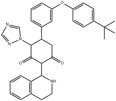 5-(3-[4-(TERT-BUTYL)PHENOXY]PHENYL)-2-(1,2,3,4-TETRAHYDRO-1-ISOQUINOLINYL)-4-(1H-1,2,4-TRIAZOL-1-YL)-1,3-CYCLOHEXANEDIONE Struktur