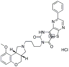 (3-[4-((3AR,9BR)-CIS-9-METHOXY-1,2,3,3A,4,9B-HEXAHYDRO-[1]-BENZOPYRANO[3,4-C]PYRROL-2-YL)BUTYL]-8-PHENYL-PYRAZINO-[2',3':4,5]THI-ENO [3,2-D]PYRIMIDINE-2,4(1H,3H)-DIONE) HYDROCHLORIDE Struktur