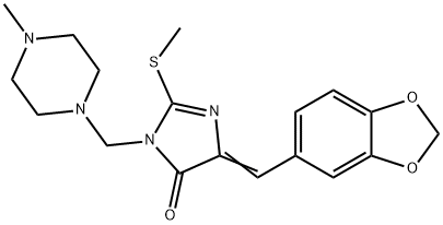 5-(1,3-BENZODIOXOL-5-YLMETHYLENE)-3-[(4-METHYLPIPERAZINO)METHYL]-2-(METHYLSULFANYL)-3,5-DIHYDRO-4H-IMIDAZOL-4-ONE Struktur