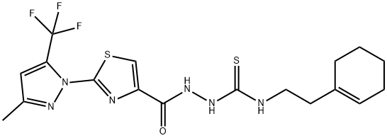 N-[2-(1-CYCLOHEXENYL)ETHYL]-2-((2-[3-METHYL-5-(TRIFLUOROMETHYL)-1H-PYRAZOL-1-YL]-1,3-THIAZOL-4-YL)CARBONYL)-1-HYDRAZINECARBOTHIOAMIDE Struktur