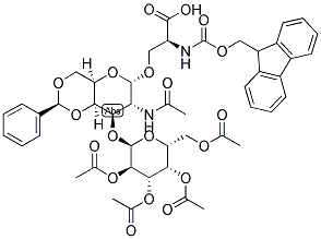 O-(2,3,4,6-TETRA-ACETYL-ALPHA-D-GALACTOPYRANOSYL-(1->3) O-(4,6-DIBENZYLIDENYL)-N'-ACETYL-ALPHA-D-GALACTOSAMINYL)-N-ALPHA-(9-FLUORENYLMETHYLOXYCARBONYL)-L-SERINE Struktur