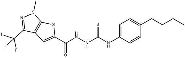 N-(4-BUTYLPHENYL)-2-([1-METHYL-3-(TRIFLUOROMETHYL)-1H-THIENO[2,3-C]PYRAZOL-5-YL]CARBONYL)-1-HYDRAZINECARBOTHIOAMIDE Struktur