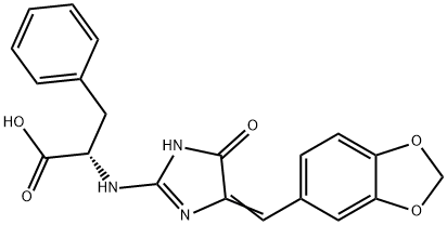 2-((4-[(Z)-1,3-BENZODIOXOL-5-YLMETHYLIDENE]-5-OXO-1,5-DIHYDRO-4H-IMIDAZOL-2-YL)AMINO)-3-PHENYLPROPANOIC ACID Struktur