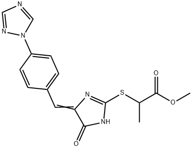 METHYL 2-[(5-OXO-4-((E)-[4-(1H-1,2,4-TRIAZOL-1-YL)PHENYL]METHYLIDENE)-4,5-DIHYDRO-1H-IMIDAZOL-2-YL)SULFANYL]PROPANOATE Struktur