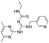 N-{(1E)-[(4,6-DIMETHYLPYRIMIDIN-2-YL)AMINO][(PYRIDIN-3-YLMETHYL)AMINO]METHYLENE}-N'-ETHYLTHIOUREA Struktur