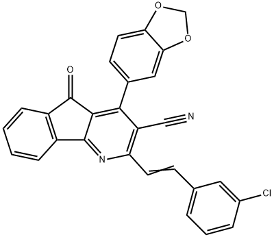 4-(1,3-BENZODIOXOL-5-YL)-2-[(E)-2-(3-CHLOROPHENYL)ETHENYL]-5-OXO-5H-INDENO[1,2-B]PYRIDINE-3-CARBONITRILE Struktur