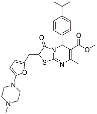 (Z)-METHYL 5-(4-ISOPROPYLPHENYL)-7-METHYL-2-((5-(4-METHYLPIPERAZIN-1-YL)FURAN-2-YL)METHYLENE)-3-OXO-3,5-DIHYDRO-2H-THIAZOLO[3,2-A]PYRIMIDINE-6-CARBOXYLATE Struktur