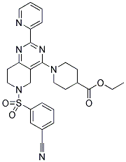 1-[6-(3-CYANO-BENZENESULFONYL)-2-PYRIDIN-2-YL-5,6,7,8-TETRAHYDRO-PYRIDO[4,3-D]PYRIMIDIN-4-YL]-PIPERIDINE-4-CARBOXYLIC ACID ETHYL ESTER Struktur