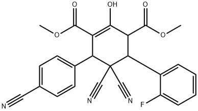 DIMETHYL 5,5-DICYANO-6-(4-CYANOPHENYL)-4-(2-FLUOROPHENYL)-2-HYDROXY-1-CYCLOHEXENE-1,3-DICARBOXYLATE Struktur