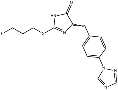 2-[(3-FLUOROPROPYL)SULFANYL]-5-((E)-[4-(1H-1,2,4-TRIAZOL-1-YL)PHENYL]METHYLIDENE)-3,5-DIHYDRO-4H-IMIDAZOL-4-ONE Struktur