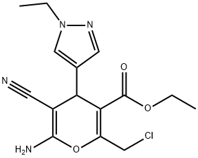 6-AMINO-2-CHLOROMETHYL-5-CYANO-4-(1-ETHYL-1 H-PYRAZOL-4-YL)-4 H-PYRAN-3-CARBOXYLIC ACID ETHYL ESTER Struktur