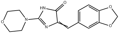 5-[(E)-1,3-BENZODIOXOL-5-YLMETHYLIDENE]-2-MORPHOLINO-3,5-DIHYDRO-4H-IMIDAZOL-4-ONE Struktur