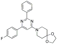 8-[6-(4-FLUORO-PHENYL)-2-PHENYL-PYRIMIDIN-4-YL]-1,4-DIOXA-8-AZA-SPIRO[4.5]DECANE Struktur