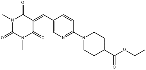 ETHYL 1-(5-([1,3-DIMETHYL-2,4,6-TRIOXOTETRAHYDRO-5(2H)-PYRIMIDINYLIDEN]METHYL)-2-PYRIDINYL)-4-PIPERIDINECARBOXYLATE Struktur