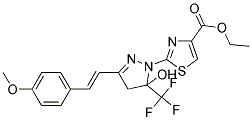 ETHYL 2-[5-HYDROXY-3-[(E)-2-(4-METHOXYPHENYL)VINYL]-5-(TRIFLUOROMETHYL)-4,5-DIHYDRO-1H-PYRAZOL-1-YL]-1,3-THIAZOLE-4-CARBOXYLATE Struktur