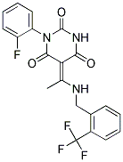 (5E)-1-(2-FLUOROPHENYL)-5-(1-{[2-(TRIFLUOROMETHYL)BENZYL]AMINO}ETHYLIDENE)PYRIMIDINE-2,4,6(1H,3H,5H)-TRIONE Struktur