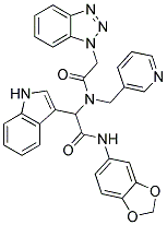 2-(2-(1H-BENZO[D][1,2,3]TRIAZOL-1-YL)-N-(PYRIDIN-3-YLMETHYL)ACETAMIDO)-N-(BENZO[D][1,3]DIOXOL-5-YL)-2-(1H-INDOL-3-YL)ACETAMIDE Struktur